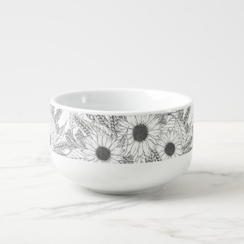 Black  White Floral Soup Mug