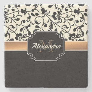 Black & White Floral Stone Coaster