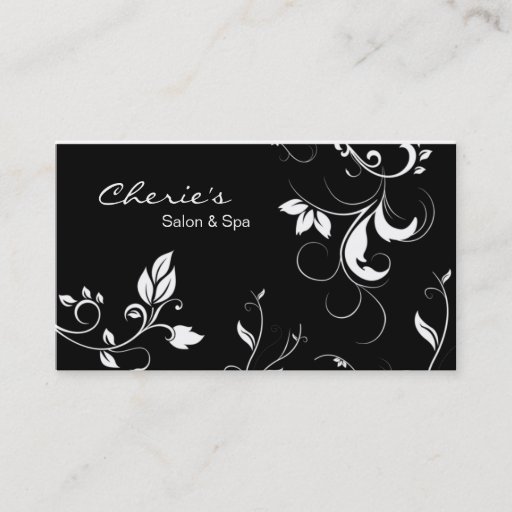 Customizable Black White Floral Swirls business card