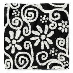 Black White Floral & Swirls Flowers Flower Pattern Bandana