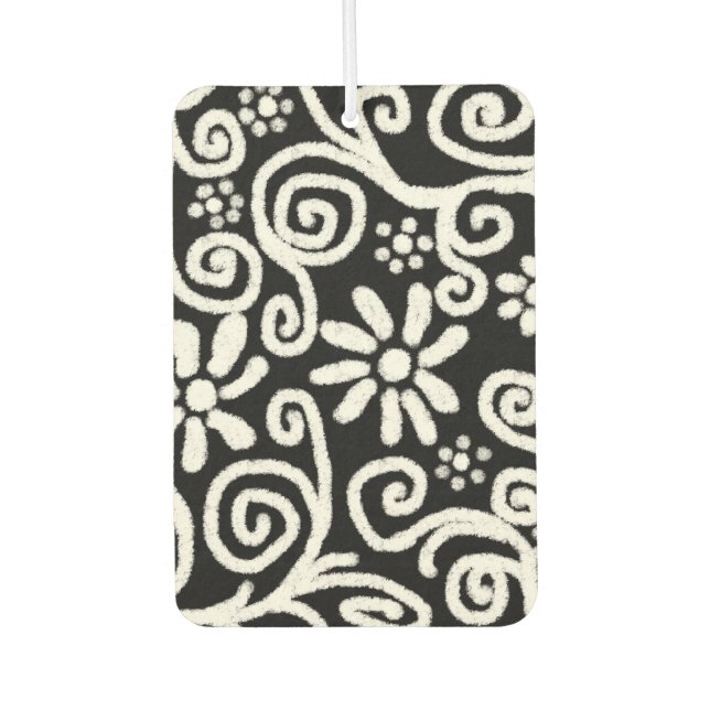 Black White Floral & Swirls Flowers Flower Swirl Air Freshener (Front)