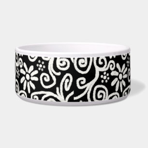 Black White Floral & Swirls Flowers Flower Swirl Bowl
