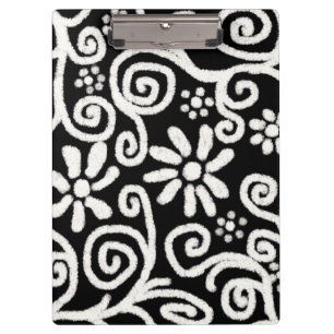 Black White Floral & Swirls Flowers Flower Swirl Clipboard