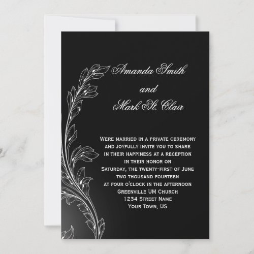 Black White Floral Swirls Post Wedding Custom Invites