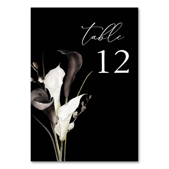 Black & White Floral Table Number - Black (Front)