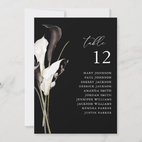 Black  White Floral Table Number Seating Chart BL
