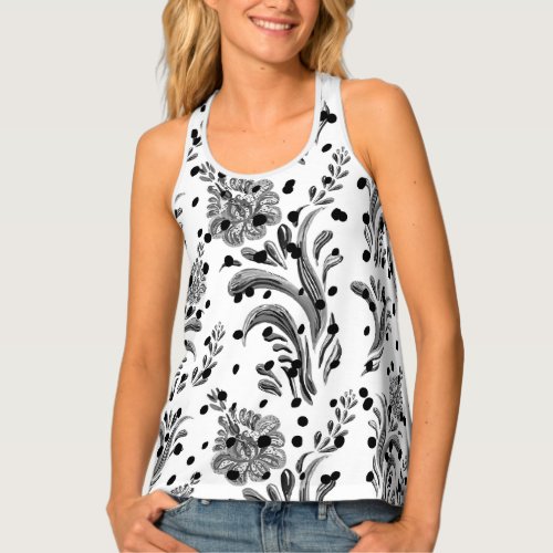 Black  White Floral Tank Top