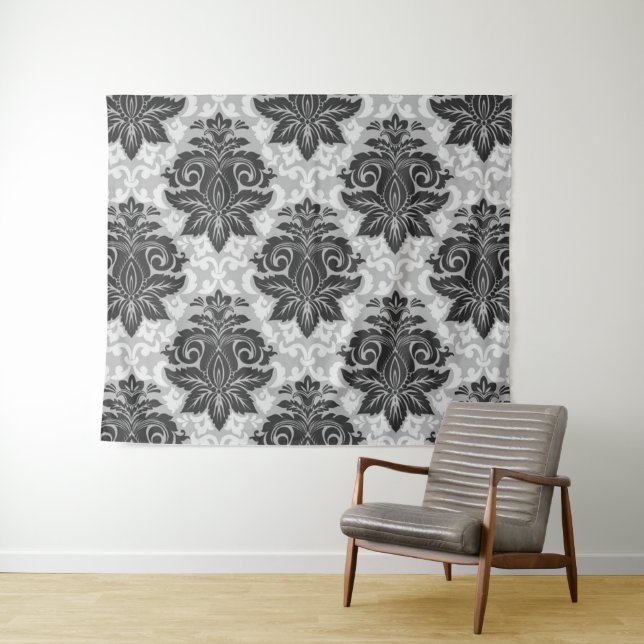 Black-White Floral Tapestry (In Situ (Horizontal))