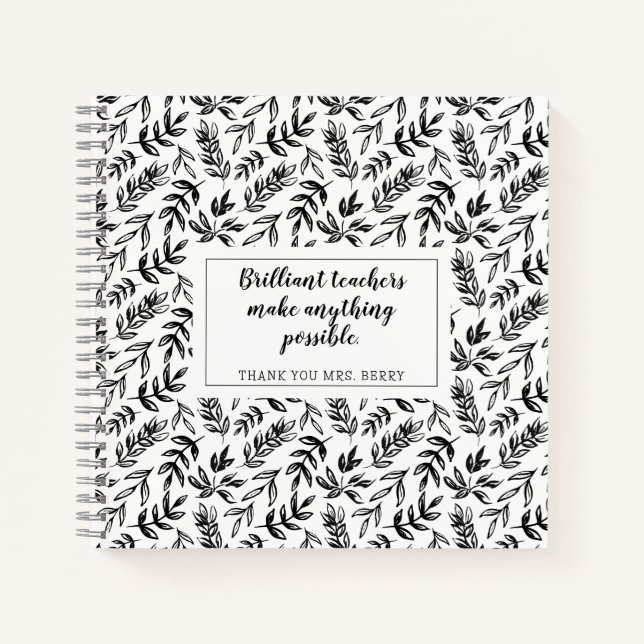 Black White Floral Teacher Notebook (Front)