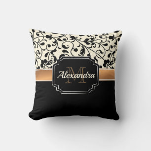 Black & White Floral Throw Pillow