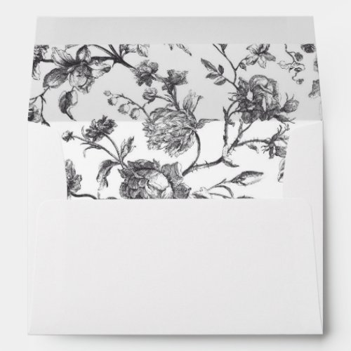 Black  White Floral Toile Elegant Wedding Envelope