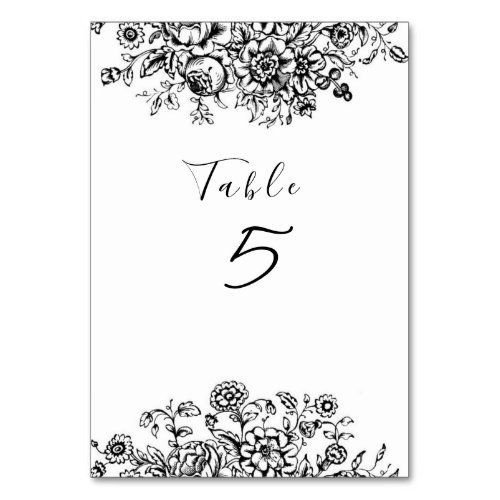 Black White Floral Toile Pattern Table Number