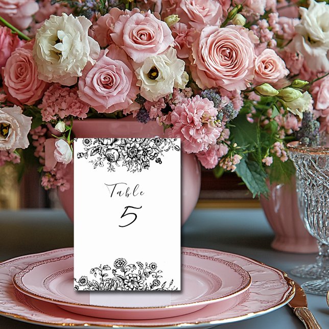 Black White Floral Toile Pattern Table Number (Creator Uploaded)