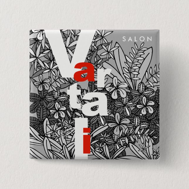 Black & White Floral Vartali Square Button (Front)