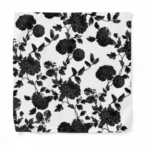 Black & White Floral Vine Wedding Pocket Square Bandana