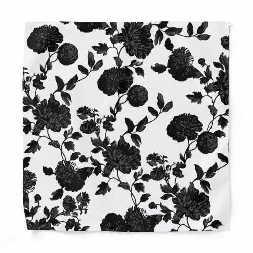 Black  White Floral Vine Wedding Pocket Square Bandana