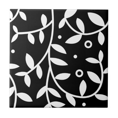 Black & White Floral Vines Contemporary Ceramic Tile