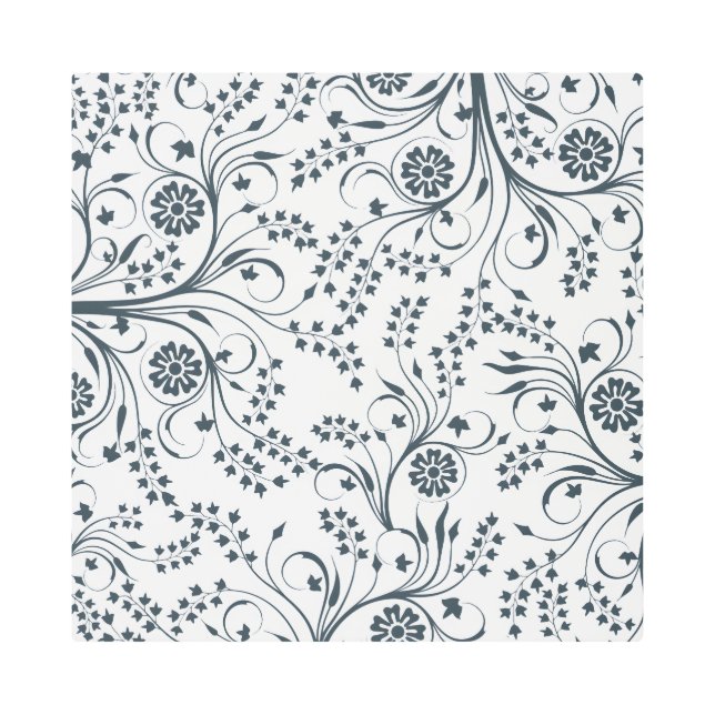 Black & White Floral Vines  Metal Print (Front)
