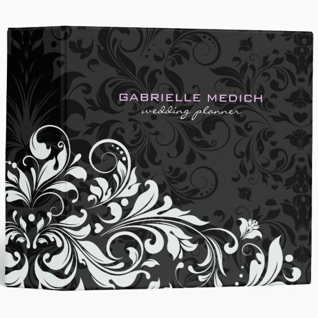 Black & White Floral Vintage Damasks 5 Binder (Front/Spine)