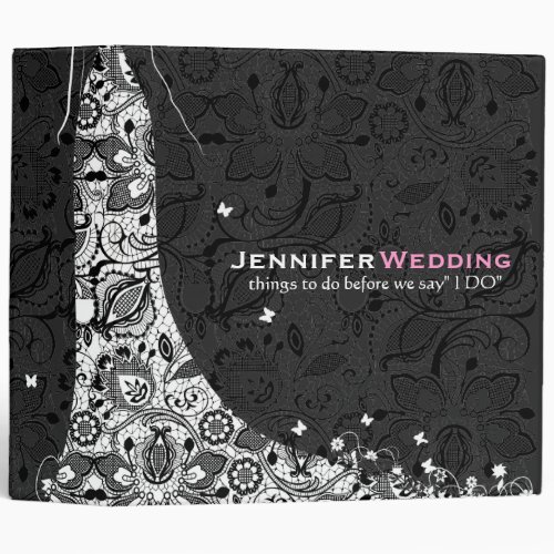 Black  White Floral Vintage Lace Wedding Dress 3 Ring Binder