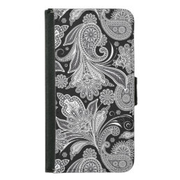 Black &amp; White Floral Vintage Paisley Pattern Samsung Galaxy S5 Wallet Case