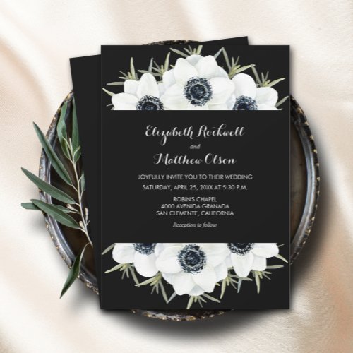 Black White Floral Wedding All in One Invitation