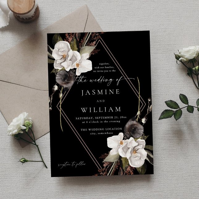 Black & White Floral Wedding B- Black Invitation (Creator Uploaded)