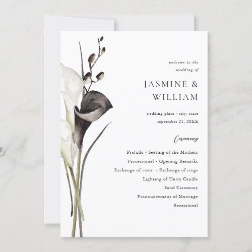 Black  White Floral Wedding Ceremony Program