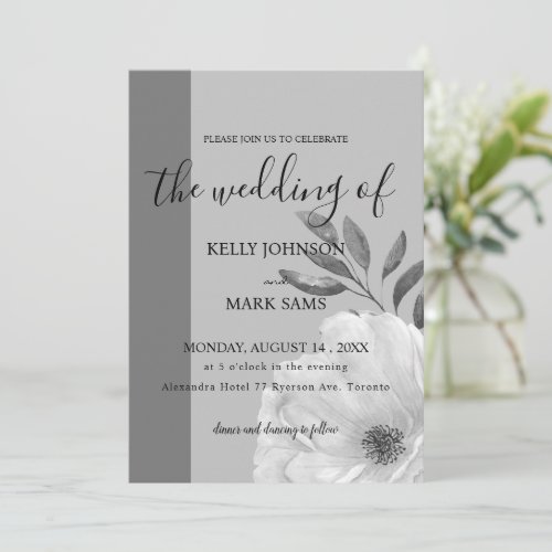 black  white floral wedding invitation