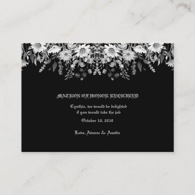 Black White Floral Wedding Matron of Honor Enclosure Card (Front)
