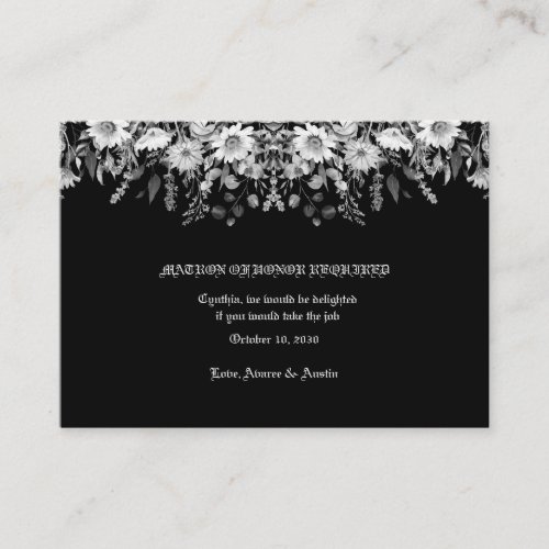 Black White Floral Wedding Matron of Honor Enclosure Card