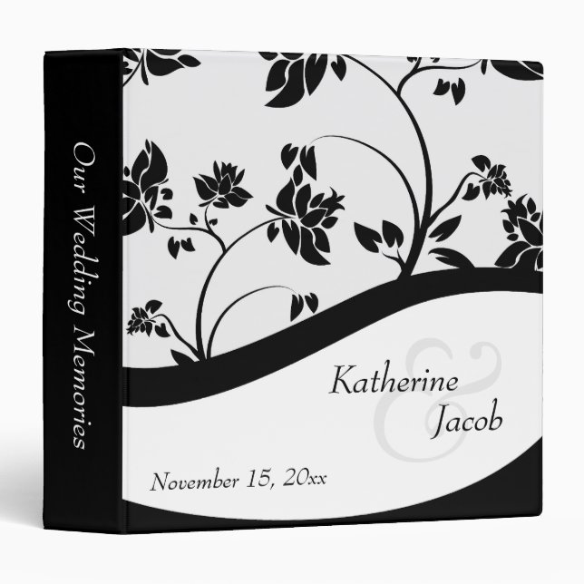 Black & White Floral Wedding Memories Binder (Front/Spine)