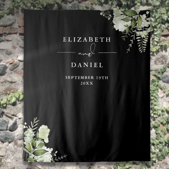 Black White Floral Wedding Photo Booth Backdrop (Black White Floral Wedding Photo Booth Backdrop)