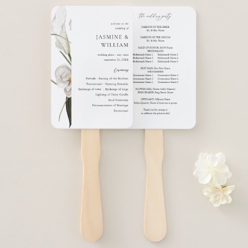 Black  White Floral Wedding Program 2 Hand Fan