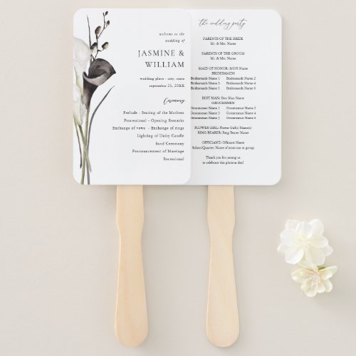 Black  White Floral Wedding Program Hand Fan