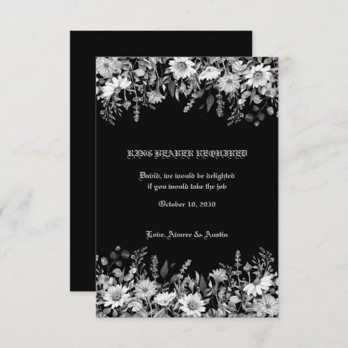 Black White Floral Wedding Ring Bearer Enclosure Thank You Card