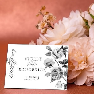 Black & White Floral Wedding RSVP Postcard 