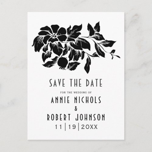 Black white floral wedding Save the Date Announcement Postcard