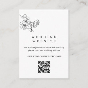 Black & White Floral Wedding Website QR Code Enclosure Card