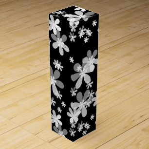 black white floral wine box