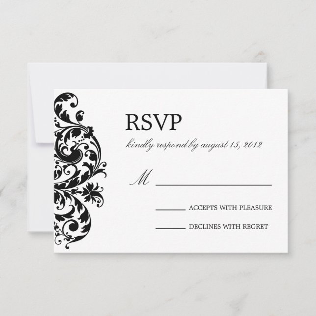 BLACK & WHITE FLOURISH | WEDDING RSVP CARD (Front)
