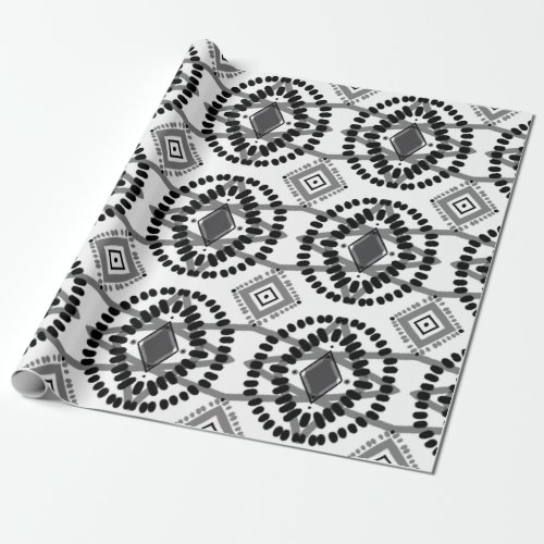 Black  White Flow Geometric Pattern Wrapping Paper