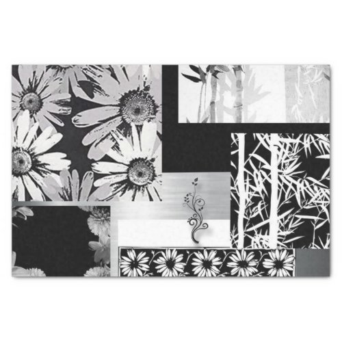 Black  White Flower Collage Tissue Paper
