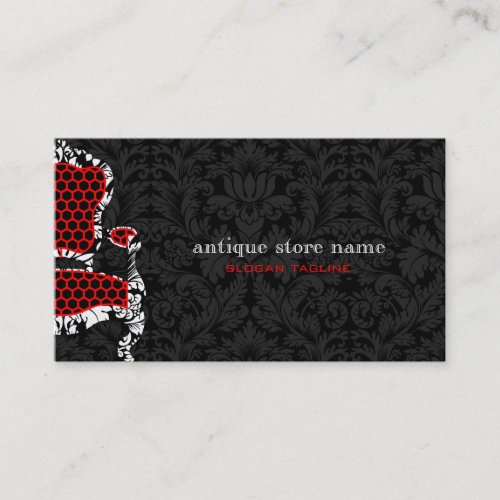 Black &amp; White Flower Damasks With Antiques Chair 2 Business Card Templates