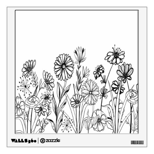 Black white flower graphic line art floral art wall decal