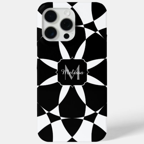 Black white flower mandala mosaic retro Monogram iPhone 15 Pro Max Case