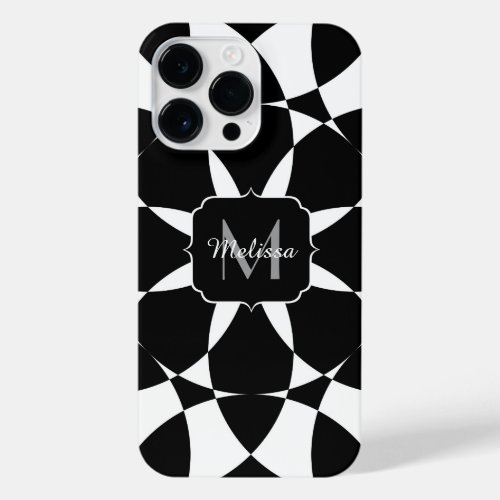 Black white flower mandala mosaic retro Monogram iPhone 14 Pro Max Case