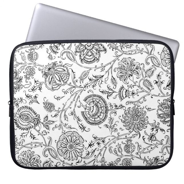 Black & White Flower Pattern Laptop Sleeve (Front)