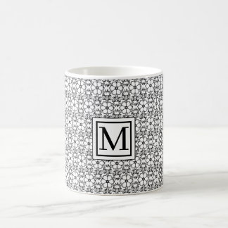 Black & White Flower Pattern Monogram Mug