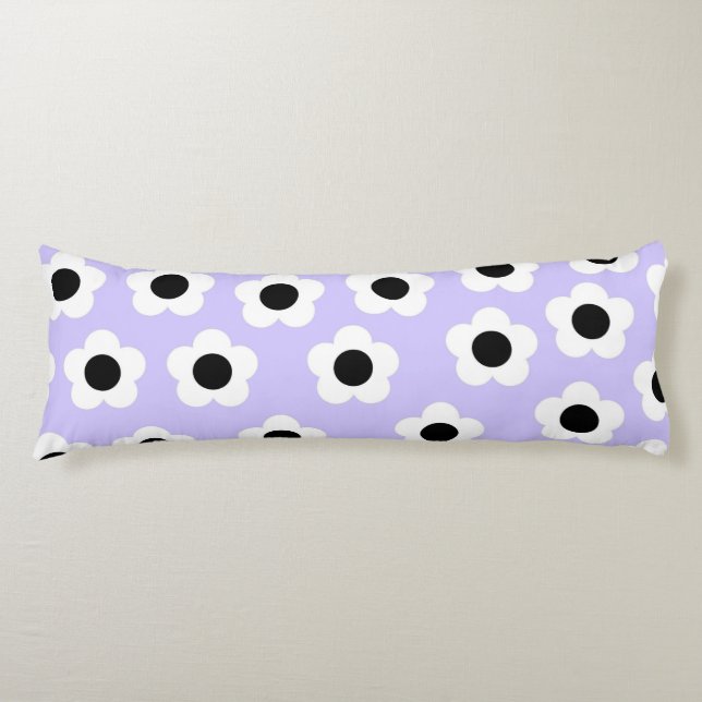 Black White Flower Pattern With Blue Background Body Pillow (Front)